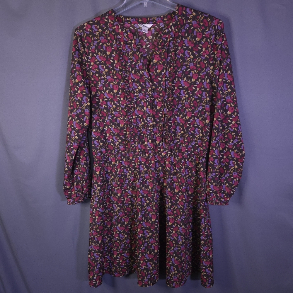 Bass Floral‎ Midi Dress Long Sleeve Size Large Ruffle Cottagecore Prarie
